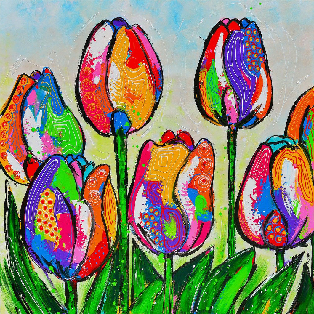 Vrolijk Schilderij - Tulpen