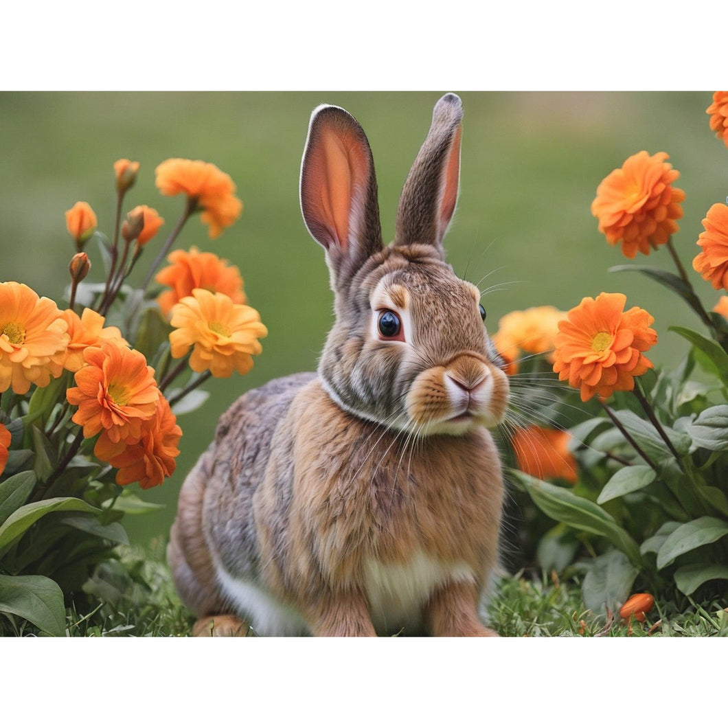 Konijntje tussen bloemen