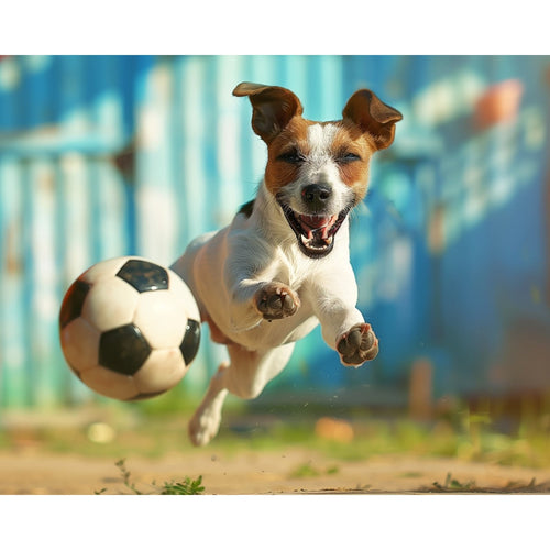 Hond speelt met voetbal