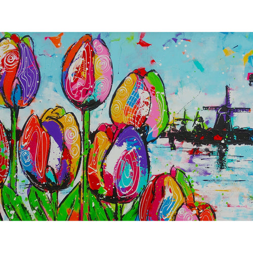 Vrolijk Schilderij - Tulpen En Molen