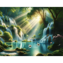 Foto laden in Gallery viewer, Waterval met zwanen