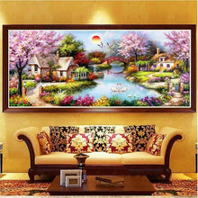 Foto laden in Gallery viewer, Knus huisje bij meer va. 40x100cm Diamond painting | Eigen foto | Dieren | Kopen | Dikke dames | Action | Nederland | Steentjes | Diamant | De Diamond Painter